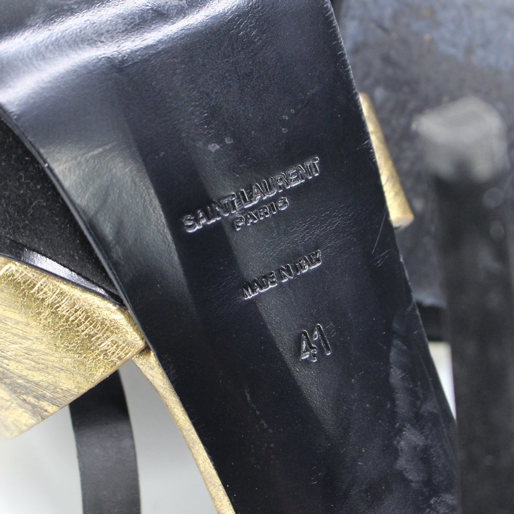 Saint Laurent Tribute Gold Leather Suede Platform Sandal 41 YSL Stiletto Heels - Picture 8 of 8